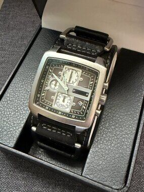 Fossil JR-1196 Black Leather Cuff Watch